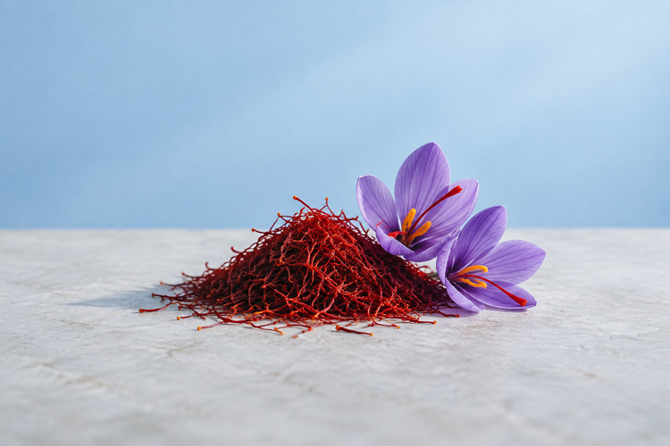 Saffron threads with crocus flowers